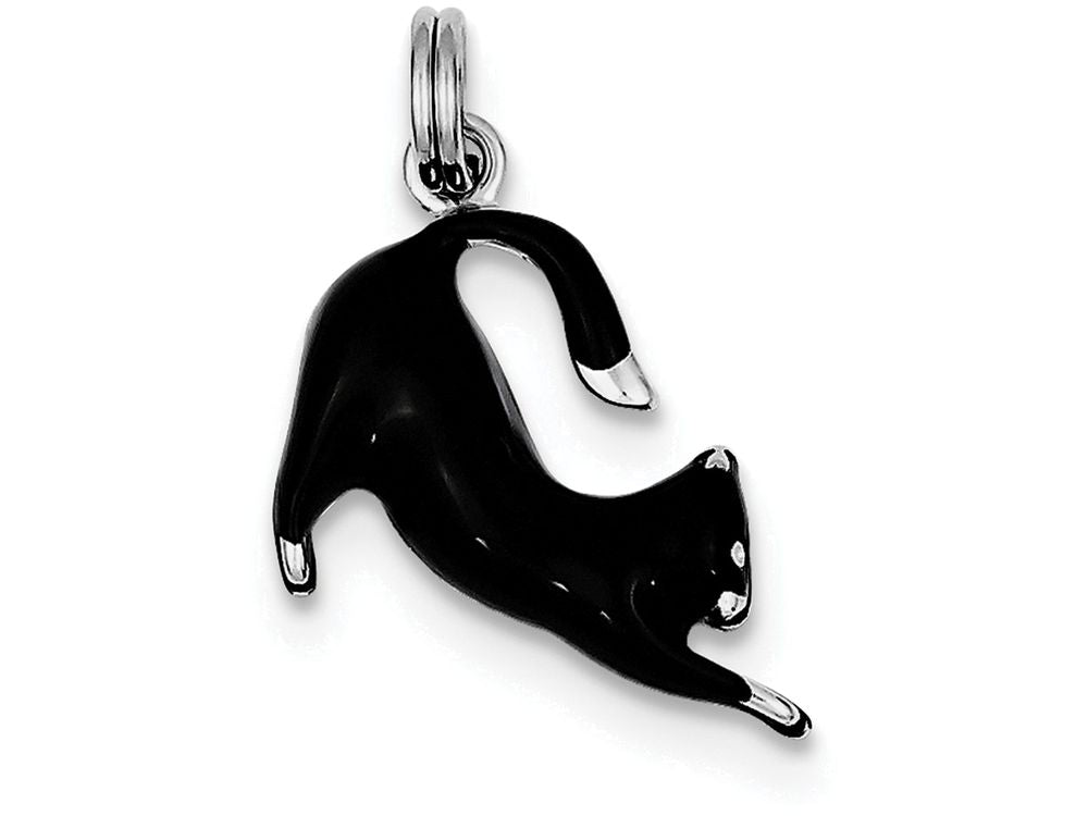 FJC Finejewelers Sterling Silver Black Enamel Cat Charm