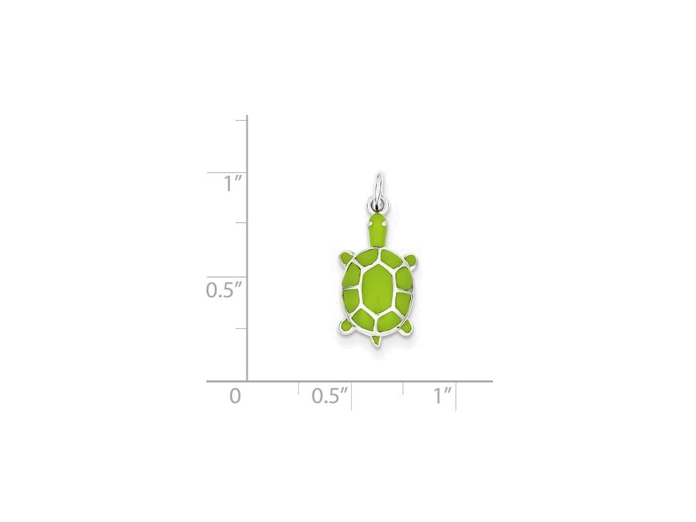 FJC Finejewelers Sterling Silver Green Enameled Turtle Pendant Necklace - Chain Included