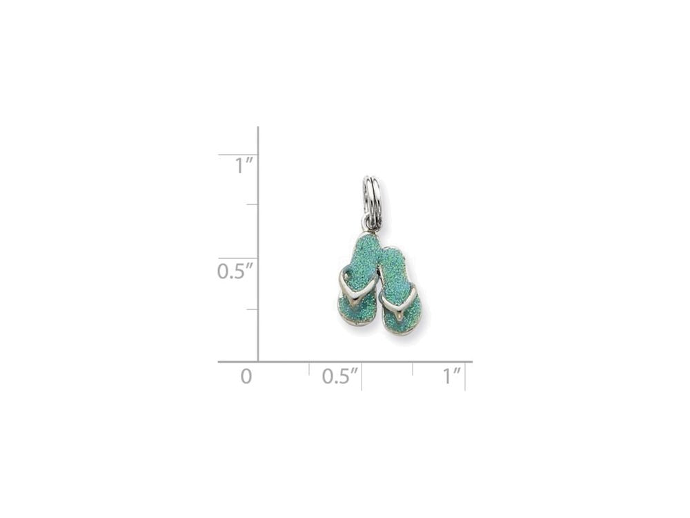 FJC Finejewelers Sterling Silver Green Enamel Flip Flops Charm