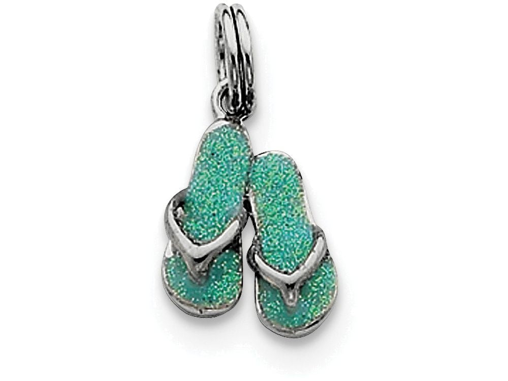 FJC Finejewelers Sterling Silver Green Enamel Flip Flops Charm