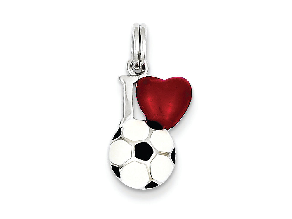 FJC Finejewelers Sterling Silver Enamel I Heart Soccer Ball Charm