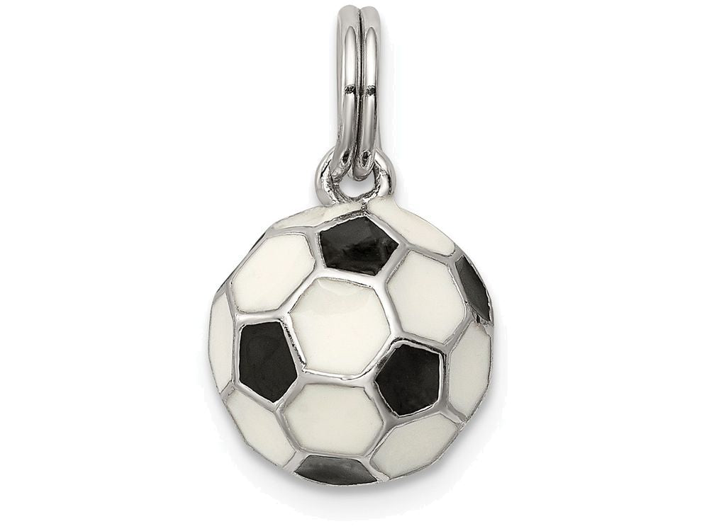 FJC Finejewelers Sterling Silver Enameled  3D Soccer Ball Charm 10mm