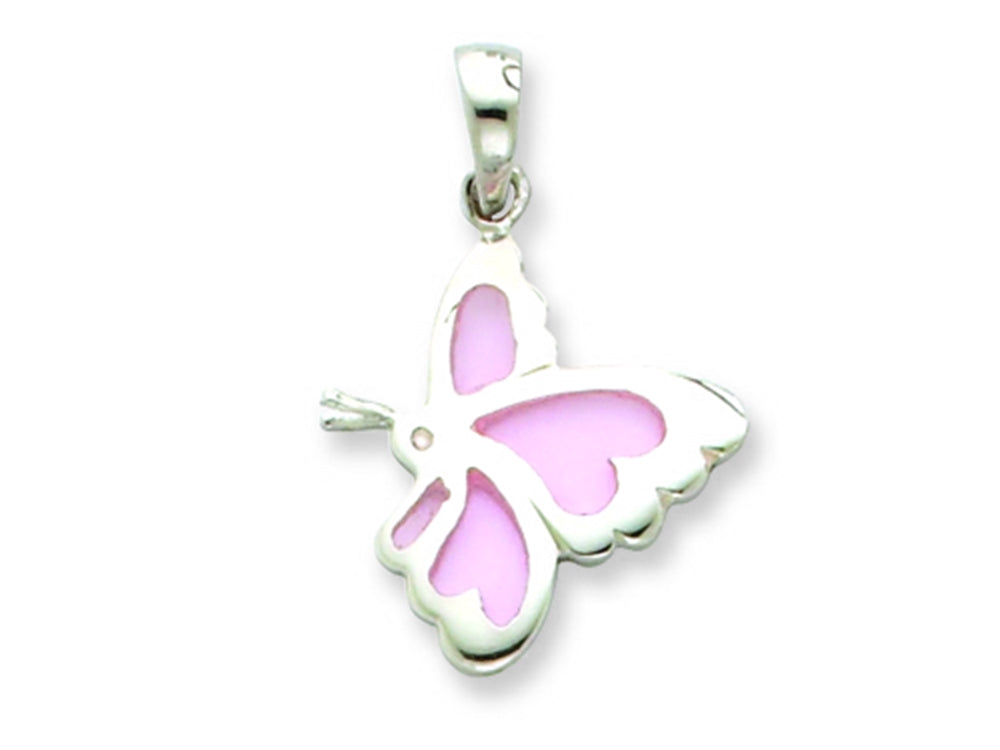 FJC Finejewelers Sterling Silver Pink Resin Butterfly Pendant Necklace - Chain Included