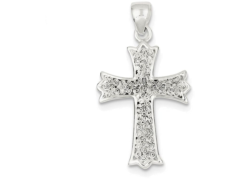 FJC Finejewelers Sterling Silver Polished Filigree Cross Pendant Necklace - Chain Included