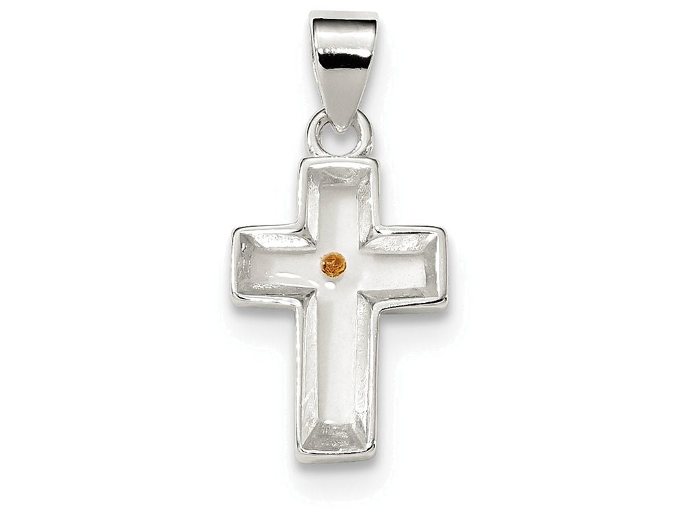 FJC Finejewelers Sterling Silver Enameled With Mustard Seed Cross Pendant Necklace - Chain Included