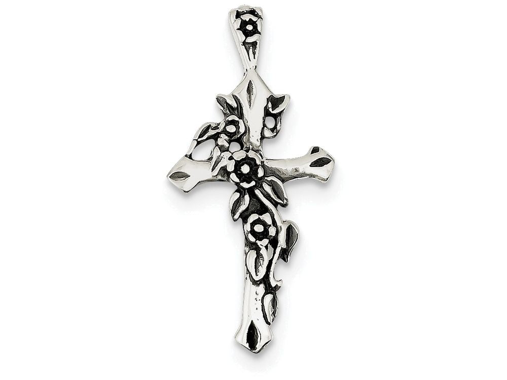 FJC Finejewelers Sterling Silver Antiqued Flowered Cross Pendant Necklace - Chain Included