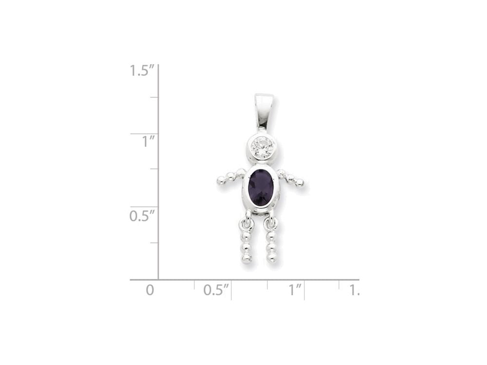 FJC Finejewelers Sterling Silver Cubic Zirconia and February Glass Boy Pendant Necklace - Chain Included