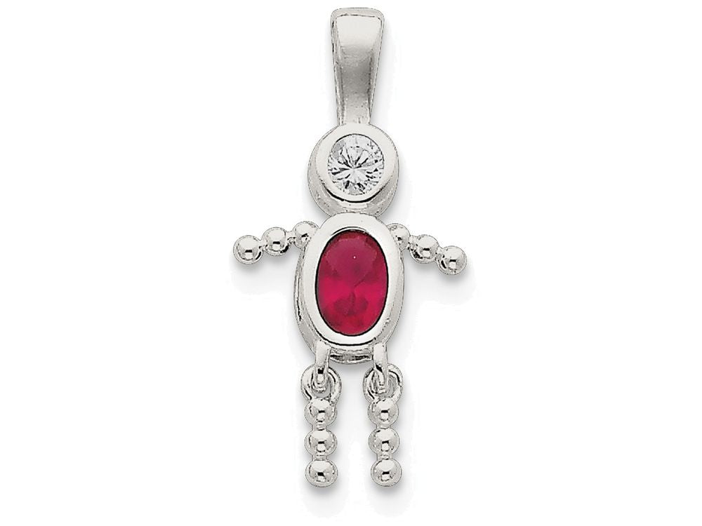 FJC Finejewelers Sterling Silver Cubic Zirconia and July Glass Boy Pendant Necklace - Chain Included