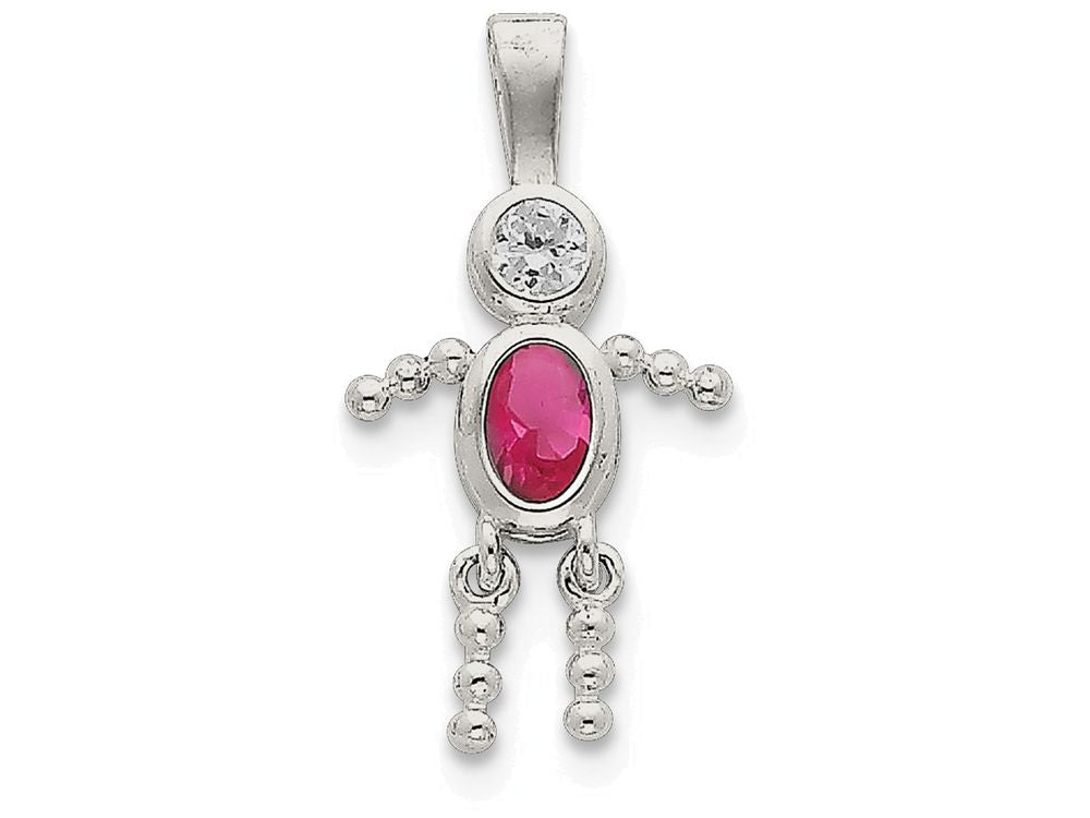 FJC Finejewelers Sterling Silver Cubic Zirconia and October Pink Cubic Zirconia Boy Pendant Necklace - Chain Included