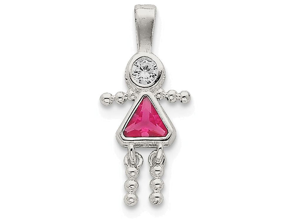 FJC Finejewelers Sterling Silver Cubic Zirconia and October Pink Cubic Zirconia Girl Pendant Necklace - Chain Included