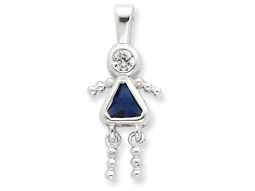 FJC Finejewelers Sterling Silver Cubic Zirconia and September Glass Girl Pendant Necklace - Chain Included
