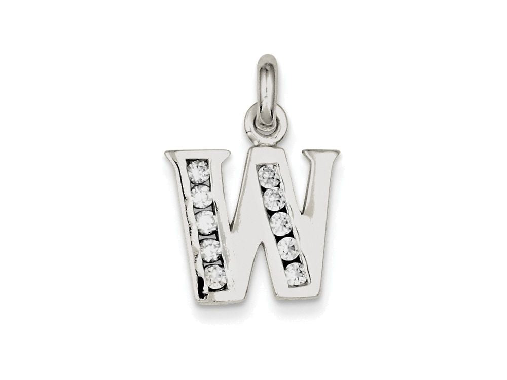 FJC Finejewelers Sterling Silver White Cubic Zirconia Initial W Pendant Necklace - Chain Included