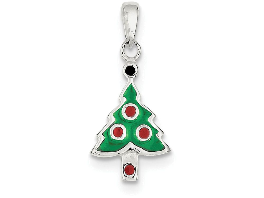 FJC Finejewelers Sterling Silver Enameled Christmas Tree Pendant Necklace - Chain Included