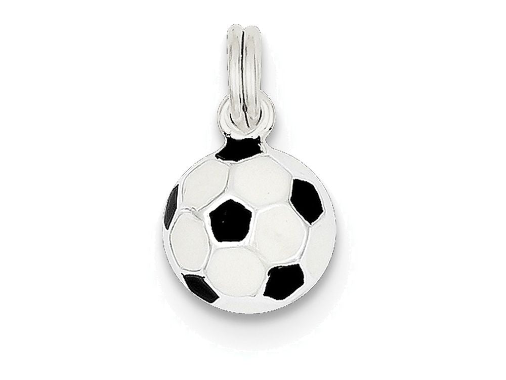 FJC Finejewelers Sterling Silver Black and White Enameled Soccer Ball Charm