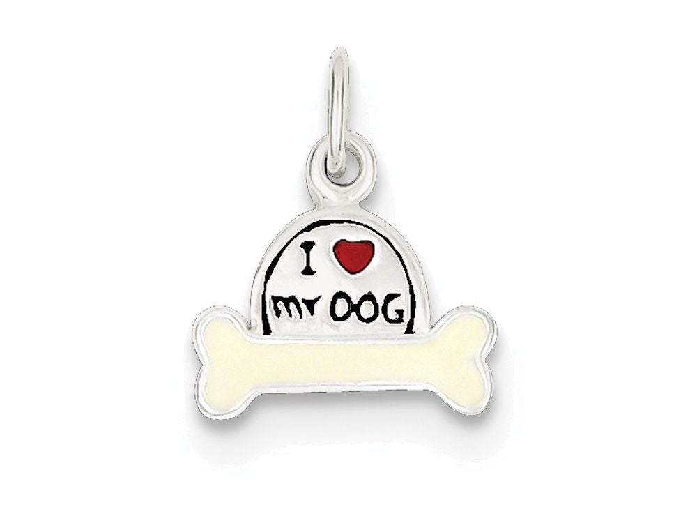 FJC Finejewelers Sterling Silver Enameled I Love My Dog Charm