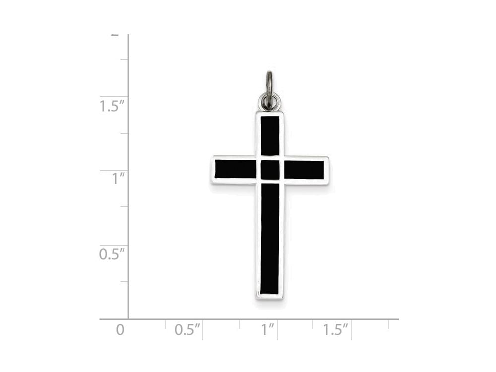 FJC Finejewelers Sterling Silver Brushed and Polished Enamel Black Cross Pendant Necklace - Chain Included