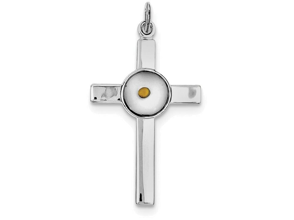 FJC Finejewelers Sterling Silver Polished and Epoxy Cross With Mustard Seed Pendant Necklace - Chain Included