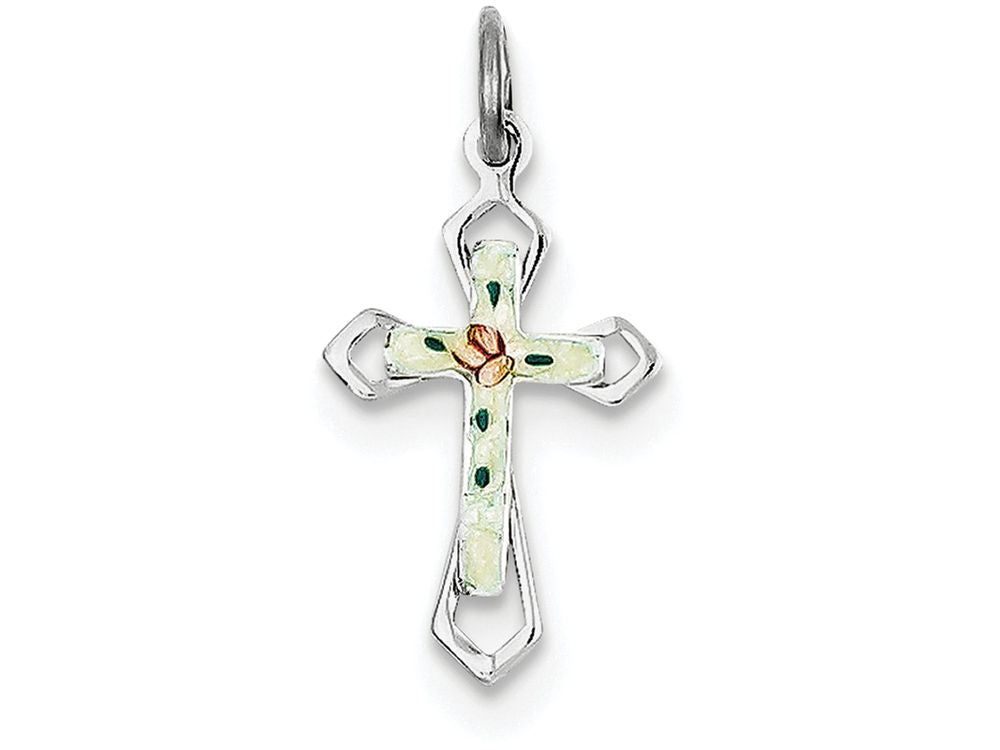 FJC Finejewelers Sterling Silver With Enamel Closine Cross Pendant Necklace - Chain Included