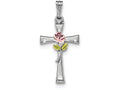 FJC Finejewelers Sterling Silver Cross With Epoxy Rose Center Pendant Necklace - Chain Included