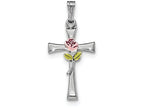FJC Finejewelers Sterling Silver Cross With Epoxy Rose Center Pendant Necklace - Chain Included