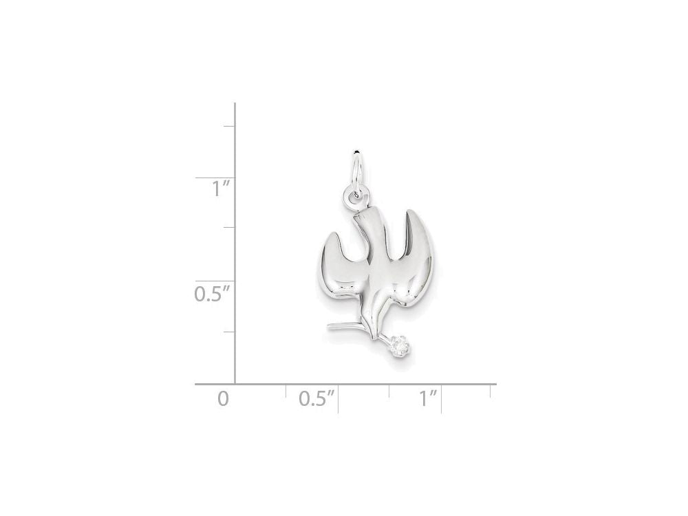 FJC Finejewelers Sterling Silver Polished Dove With Cubic Zirconia Pendant Necklace - Chain Included