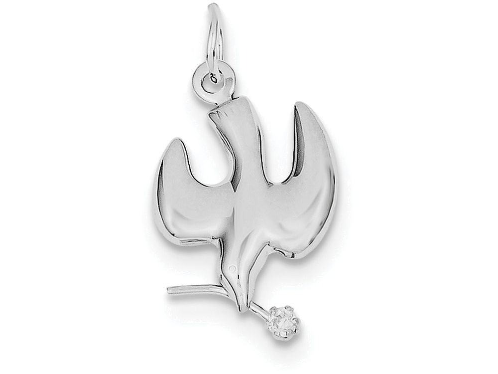 FJC Finejewelers Sterling Silver Polished Dove With Cubic Zirconia Pendant Necklace - Chain Included