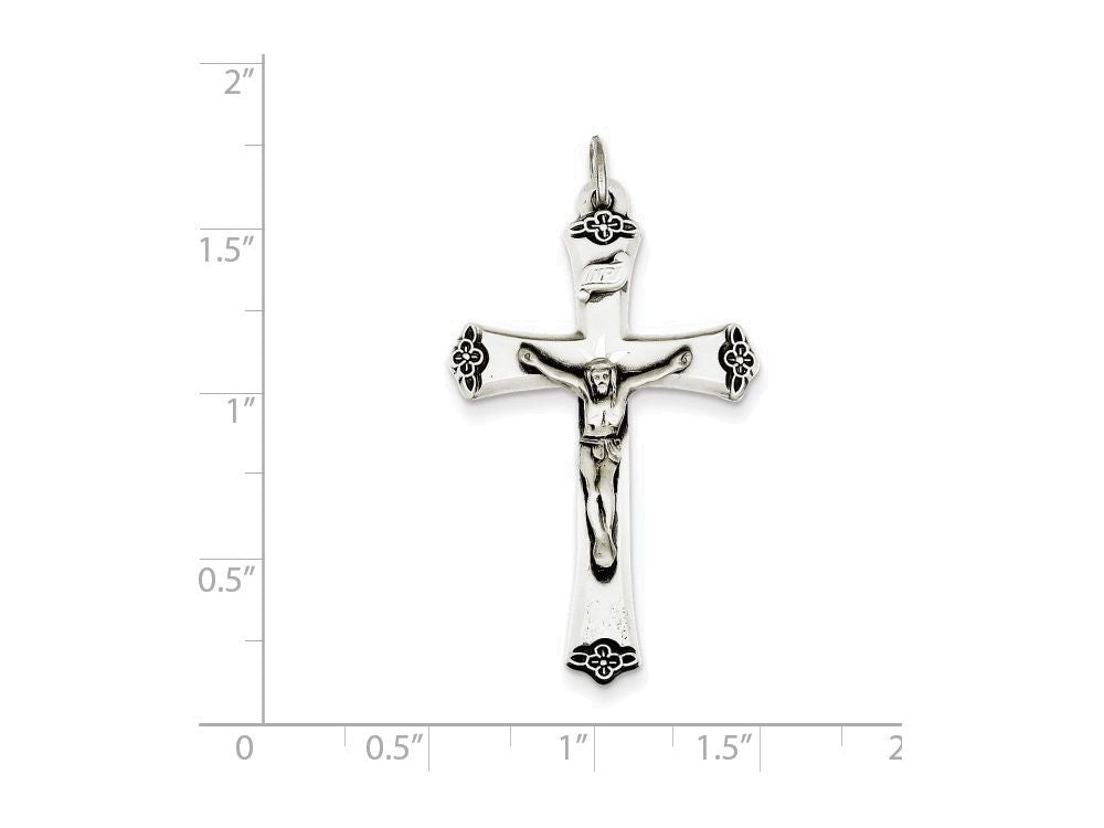 FJC Finejewelers Sterling Silver Antiqued Satin Halo And Corpus Cross Pendant Necklace - Chain Included
