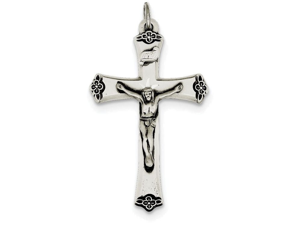FJC Finejewelers Sterling Silver Antiqued Satin Halo And Corpus Cross Pendant Necklace - Chain Included