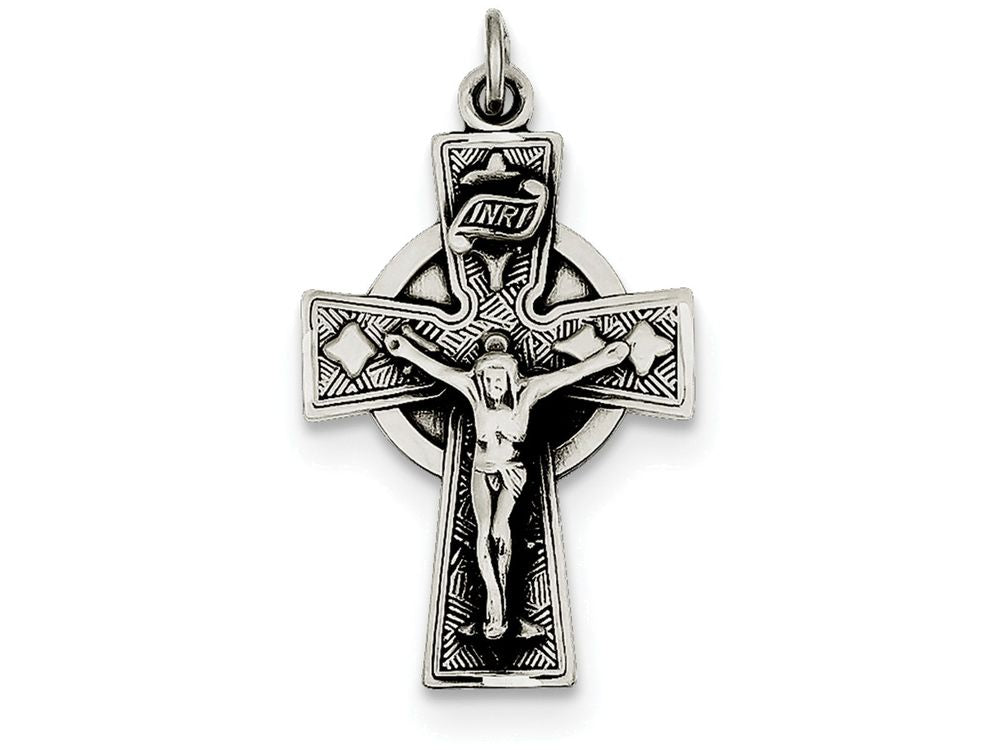 FJC Finejewelers Sterling Silver Antiqued Satin Irish Crucifix Cross Pendant Necklace - Chain Included