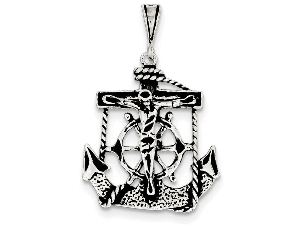FJC Finejewelers Sterling Silver Antiqued Mariner Crucifix Charm