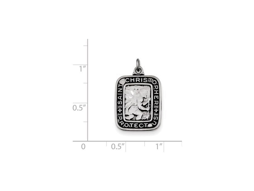 FJC Finejewelers Sterling Silver Antiqued Square St. Christopher Medal Pendant Necklace - Chain Included