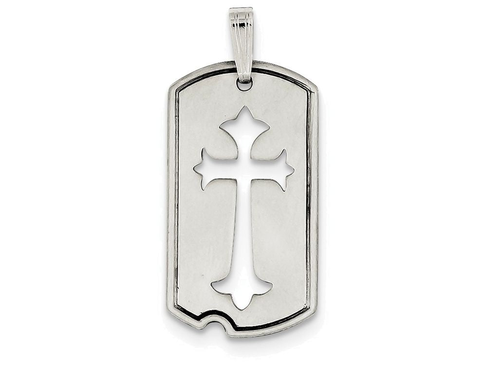 FJC Finejewelers Sterling Silver Satin Antiqued Dog Tag With Cut Out Cross Pendant Necklace - Chain Included