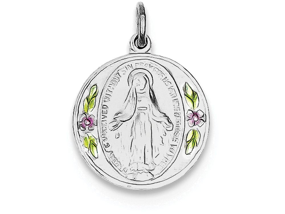 FJC Finejewelers Sterling Silver Polished Epoxy Miraculous Medal Pendant Necklace - Chain Included