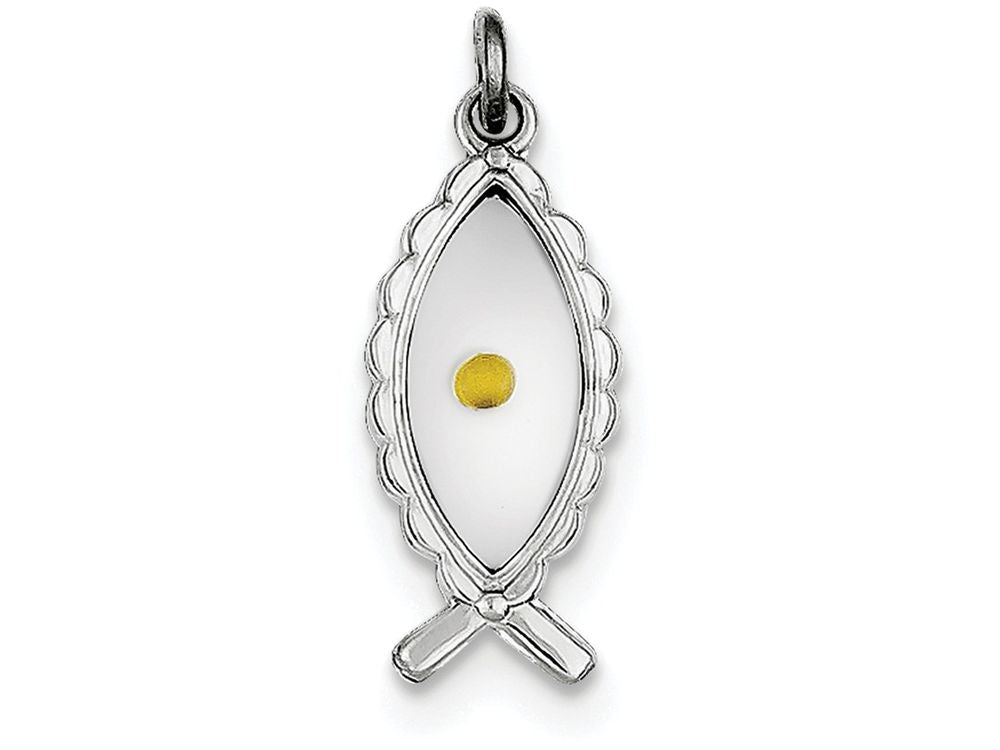 FJC Finejewelers Sterling Silver Polished and Epoxy Ichthus With Mustard Seed Pendant Necklace - Chain Included