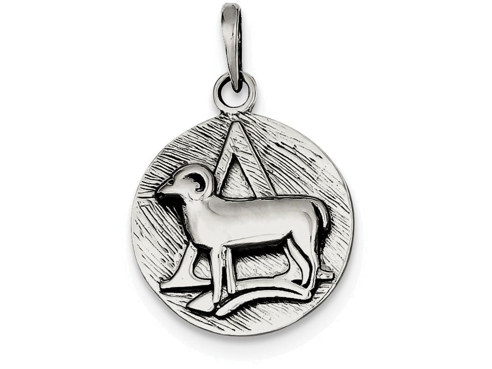 FJC Finejewelers Sterling Silver Polished Antique Finish Aries Horoscope Pendant Necklace - Chain Included