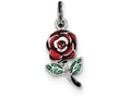FJC Finejewelers Sterling Silver Green and Red Enamel Rose Charm