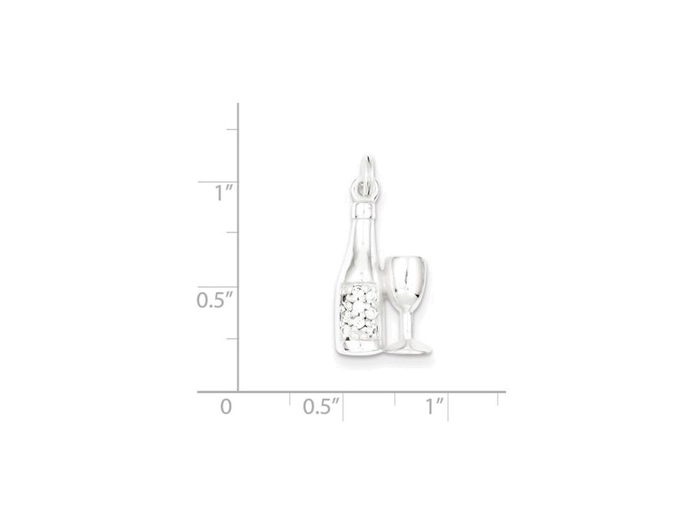 FJC Finejewelers Sterling Silver Cubic Zirconia Wine Bottle/glass Charm Pendant Necklace