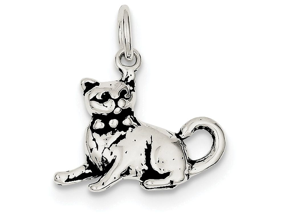 FJC Finejewelers Sterling Silver Antiqued Cat Charm