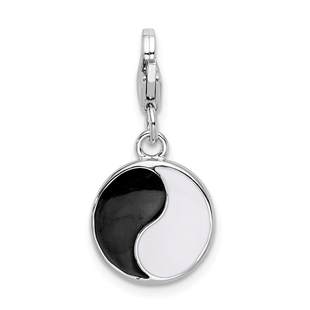 Sterling Silver Rhodium-plated Enamel And Crystals Yin And Yang Charm