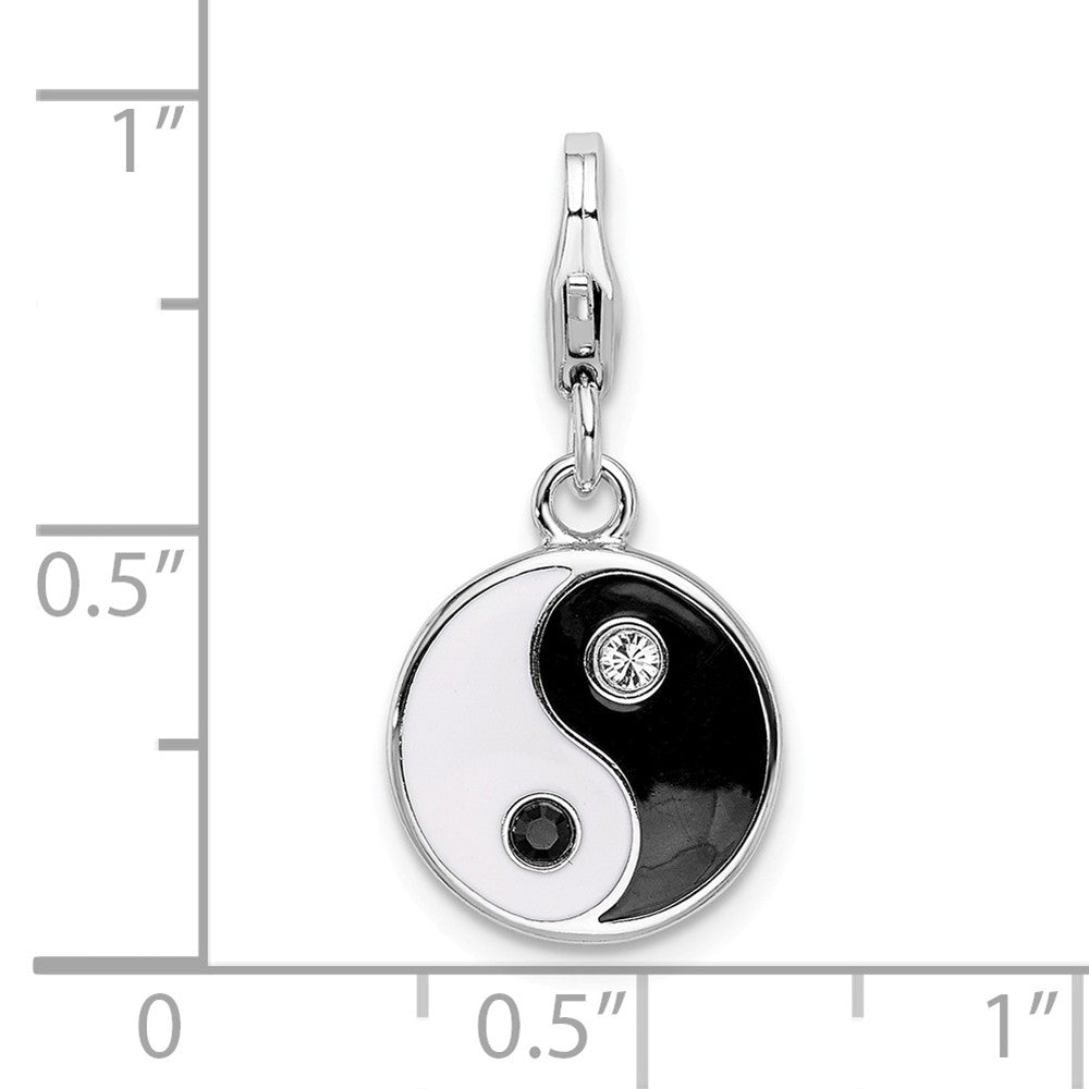 Sterling Silver Rhodium-plated Enamel And Crystals Yin And Yang Charm