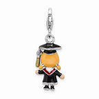 Sterling Silver Rhodium-plated Enamel Grad Girl With  Lobster Clasp Charm