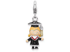 Sterling Silver Rhodium-plated Enamel Grad Girl With  Lobster Clasp Charm