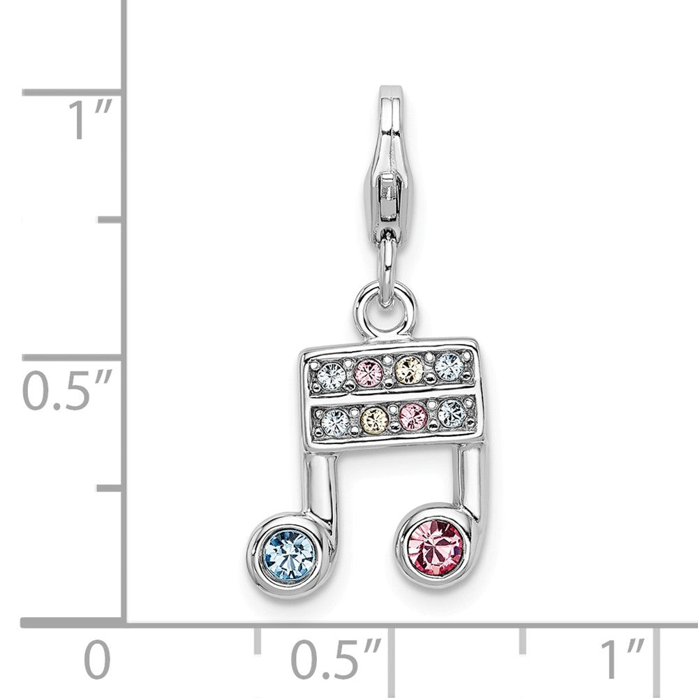 Sterling Silver Rhodium-plated Crystals Music Note With Lobster Clasp Charm