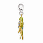 Sterling Silver Rhodium-plated Enamel Crystals Love Birds Charm