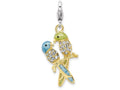 Sterling Silver Rhodium-plated Enamel Crystals Love Birds Charm