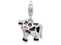 Sterling Silver Rhodium-plated Polished And Enameled 3d Cow Charm