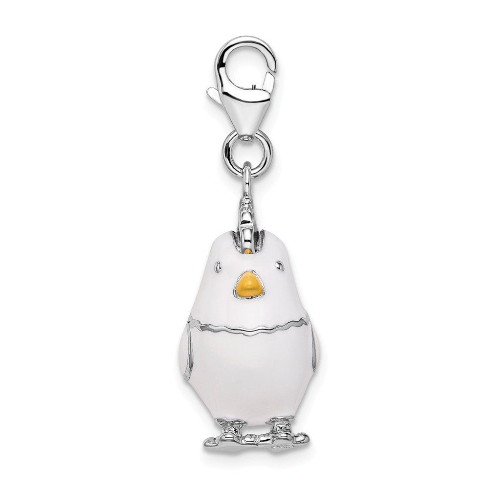 Sterling Silver Rhodium-plated And Enamel Chicken With  Lobster Clasp Charm