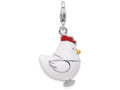 Sterling Silver Rhodium-plated And Enamel Chicken With  Lobster Clasp Charm