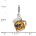 Sterling Silver Rhodium-plated Enameled Beer Mug With Lobster Clasp Charm