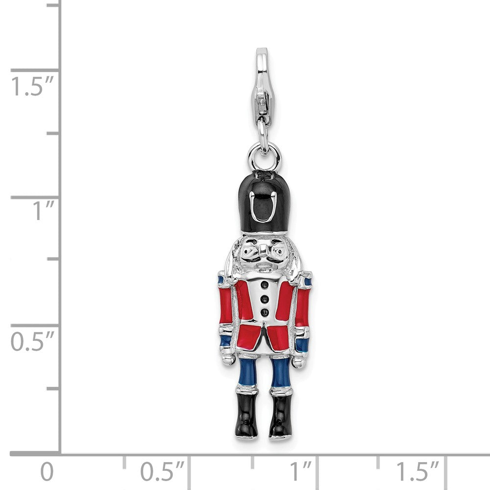 Sterling Silver Rhodium-plated 3-d Enameled Nut Cracker With Lobster Clasp Charm